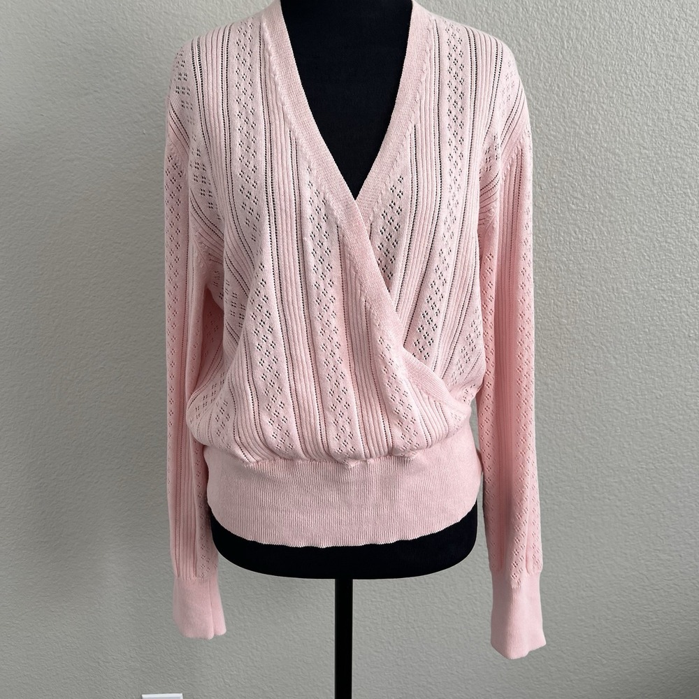 Fifteen Twenty Small Pointelle Faux Wrap Pink Top Knit Soft Girl Balletcore - Picture 2 of 9